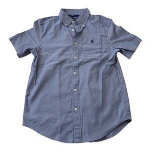 Ralph Lauren Shirt Boys L 14 16 Short Sleeve Button Down Pocket Uniform Blue